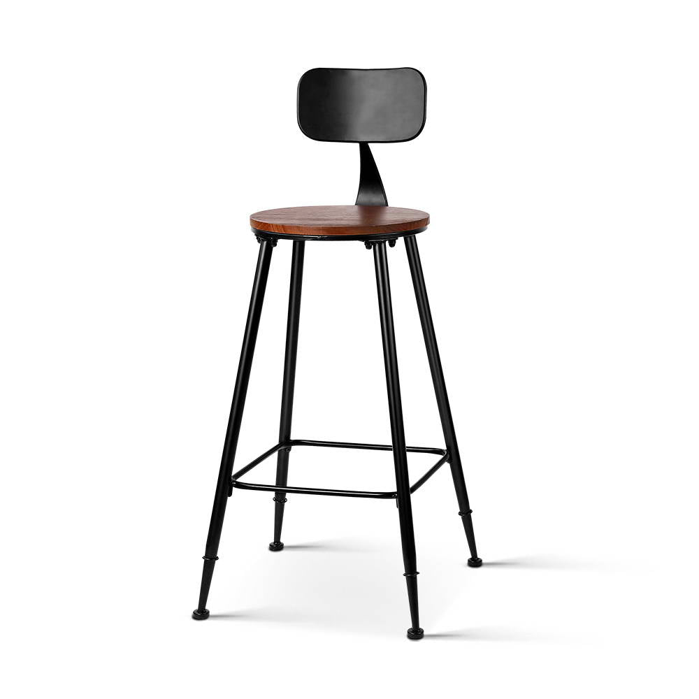 Set of 2 Bar Stools Pinewood Metal - Black and Wood - image1