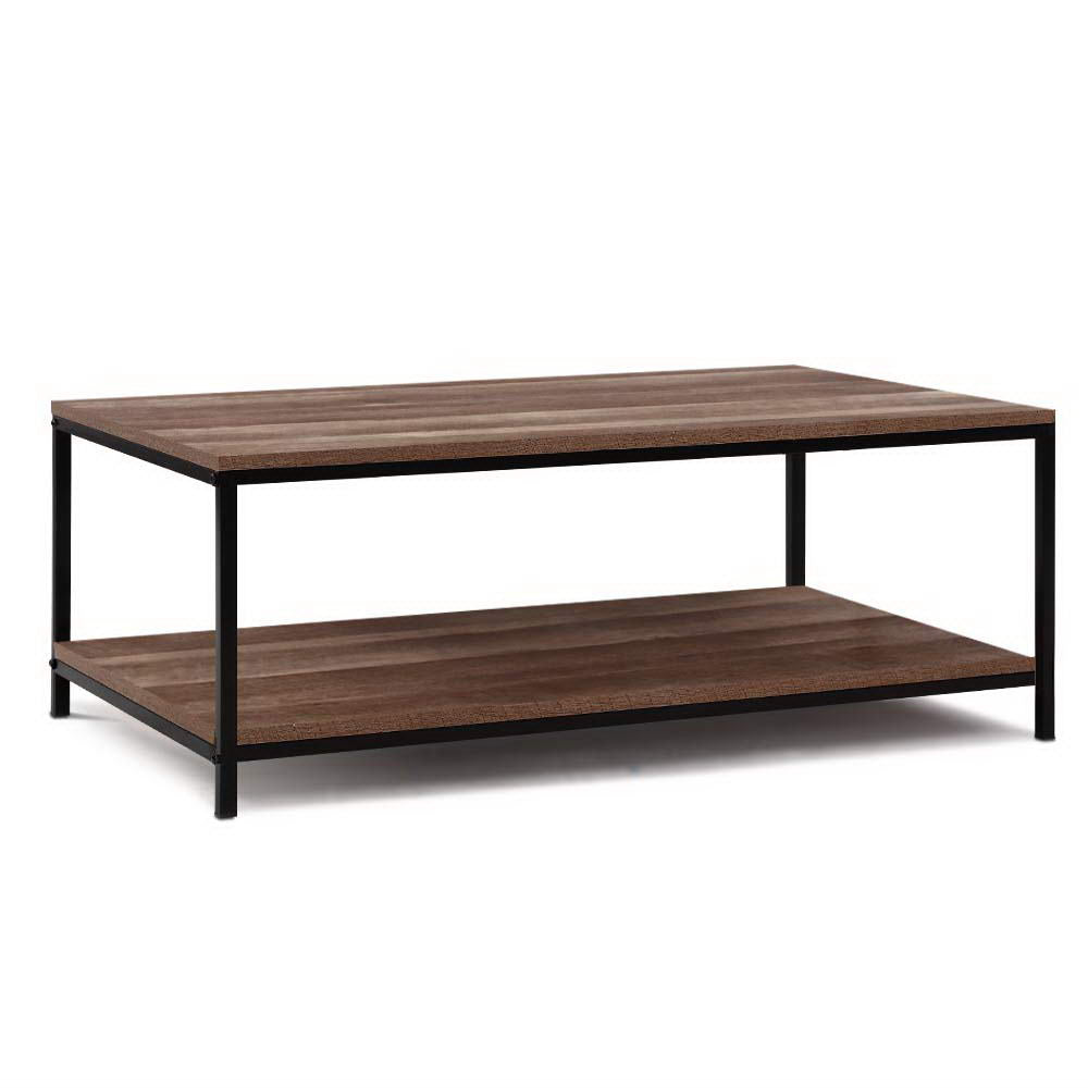 Coffee Table Wooden Rustic Vintage Storage Shelf Metal Frame Black - image1