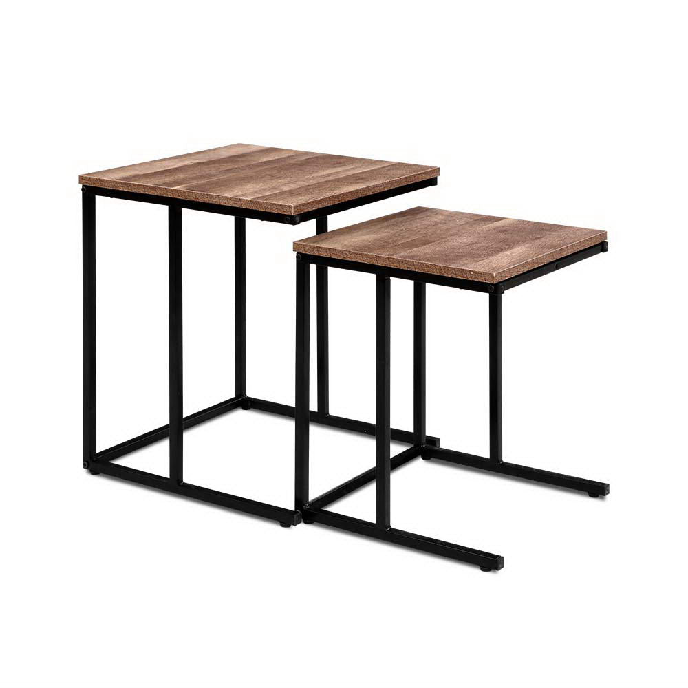 Coffee Table Nesting Side Tables Wooden Rustic Vintage Metal Frame - image1