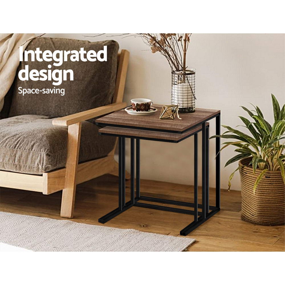 Coffee Table Nesting Side Tables Wooden Rustic Vintage Metal Frame - image5