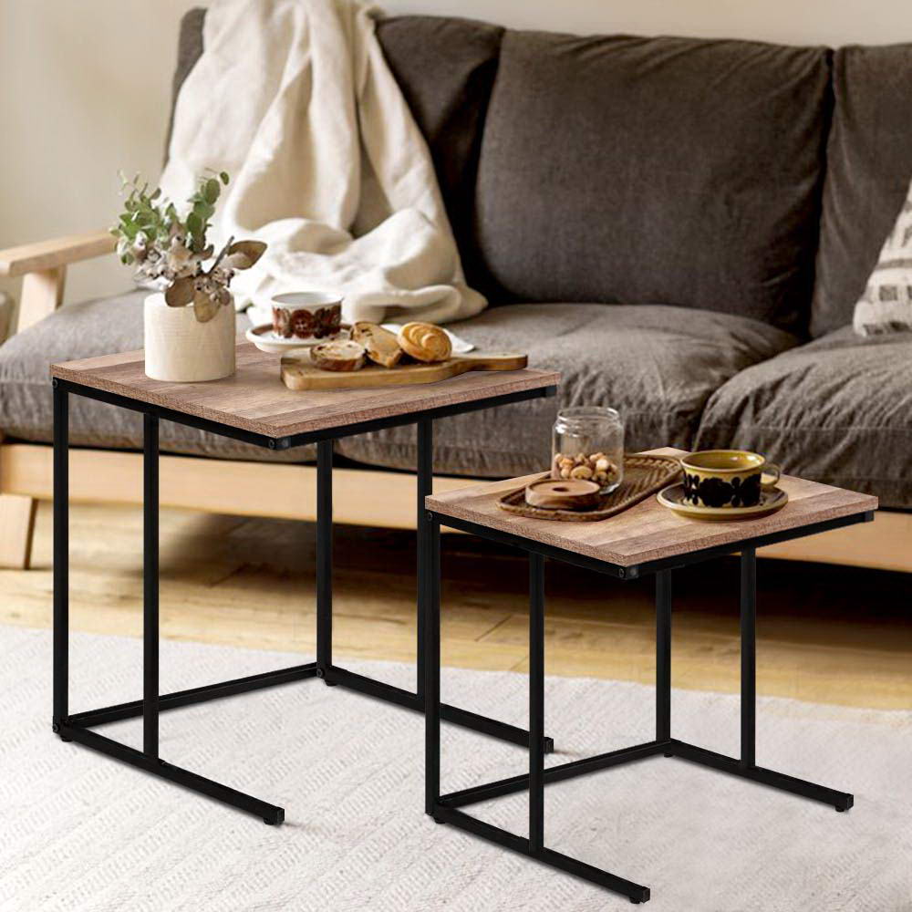 Coffee Table Nesting Side Tables Wooden Rustic Vintage Metal Frame - image7