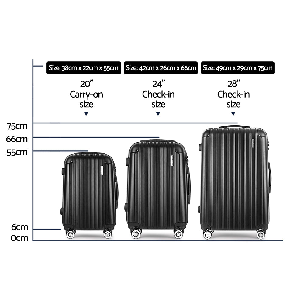 3pcs Luggage Set Travel Suitcase Storage Organiser TSA lock Black - image2