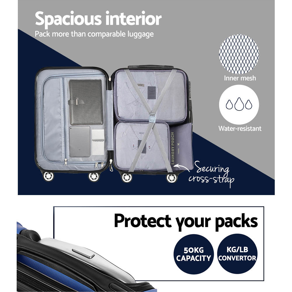 3pcs Luggage Set Travel Suitcase Storage Organiser TSA lock Blue - image6