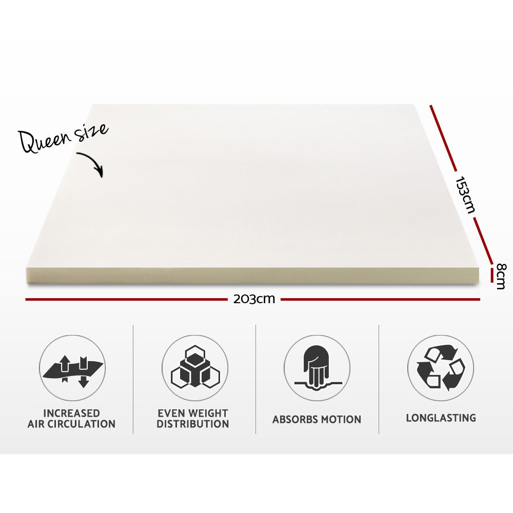 Bedding Memory Foam Mattress Topper w/Cover 8cm - Queen - image2