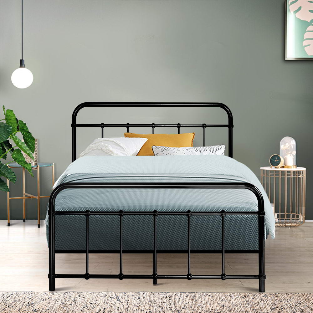 Metal Bed Frame King Single Size Platform Foundation Mattress Base Leo Black - image7