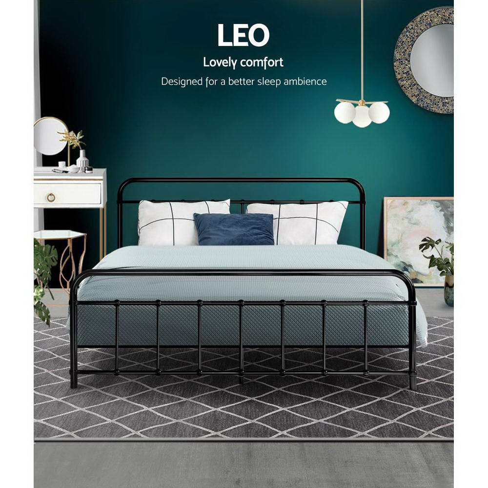 Metal Bed Frame Queen Size Platform Foundation Mattress Base Leo Black - image3