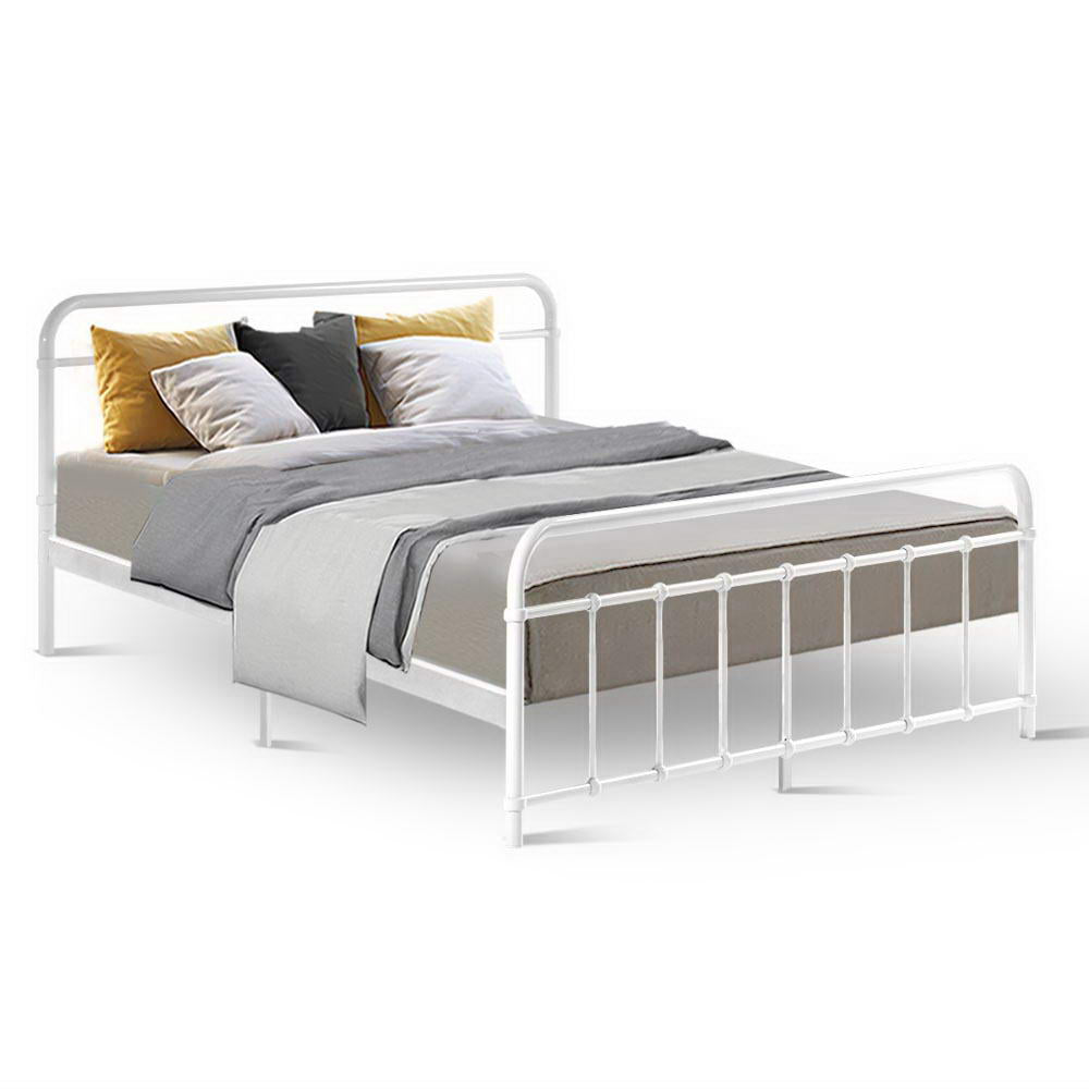 Metal Bed Frame Queen Size Platform Foundation Mattress Base Leo White - image1