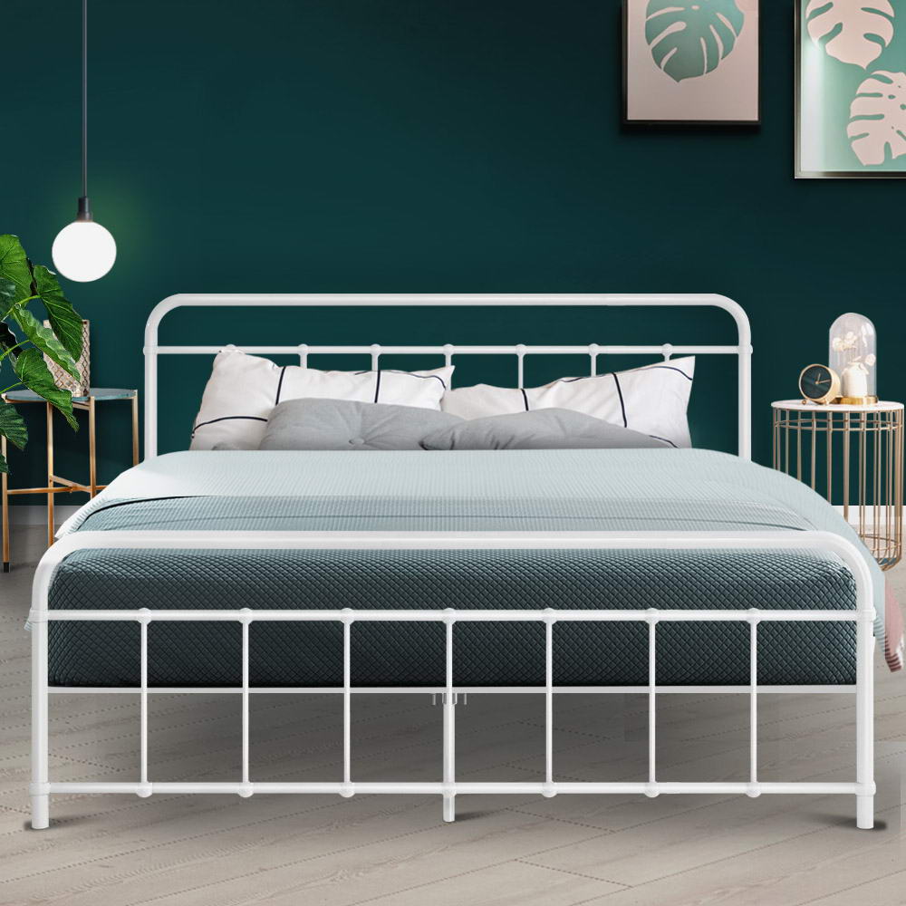 Metal Bed Frame Queen Size Platform Foundation Mattress Base Leo White - image7