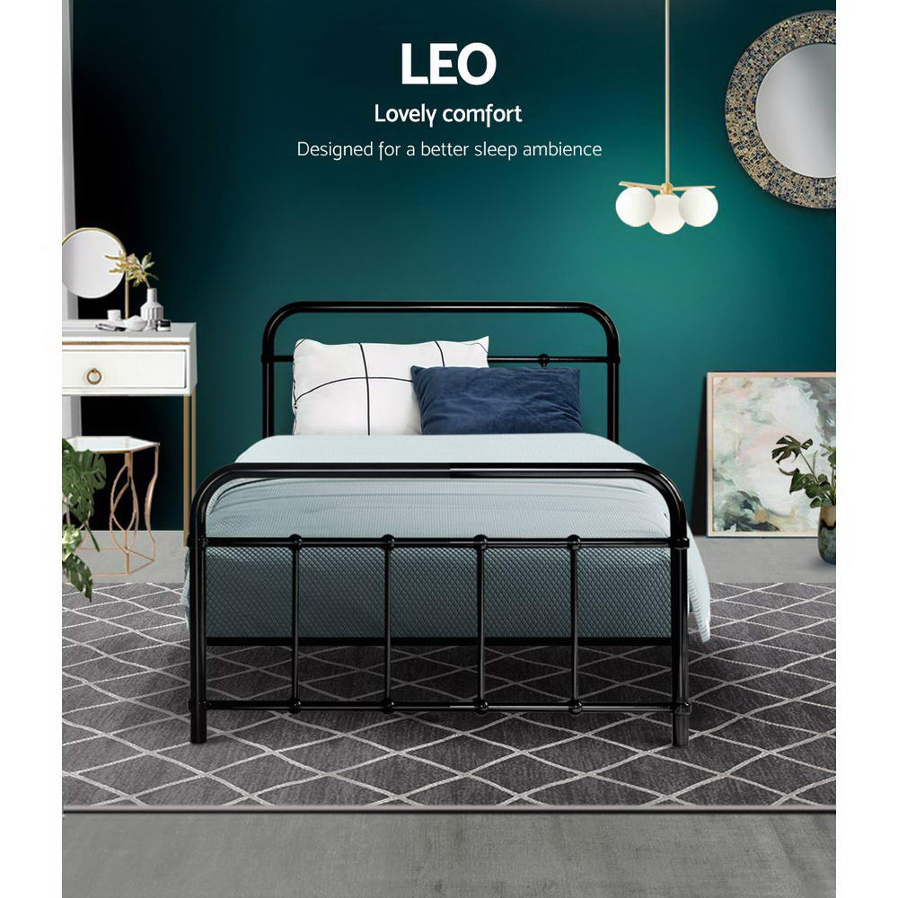 Metal Bed Frame Single Size Platform Foundation Mattress Base Leo Black - image3