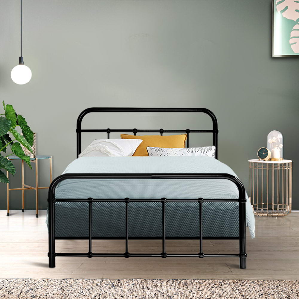 Metal Bed Frame Single Size Platform Foundation Mattress Base Leo Black - image7