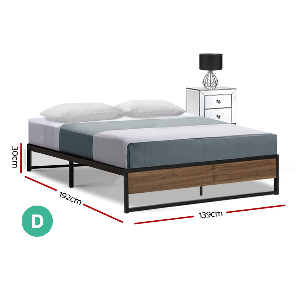 Metal Bed Frame Double Size Mattress Base Foundation Wooden Black OSLO - image2