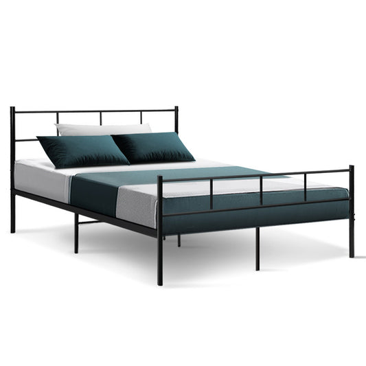 Metal Bed Frame Double Size Platform Foundation Mattress Base SOL Black - image1