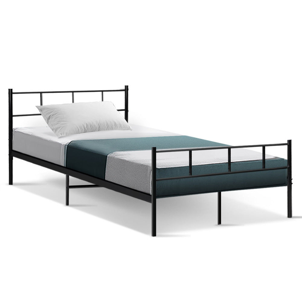 Metal Bed Frame King Single Size Platform Foundation Mattress Base SOL Black - image1