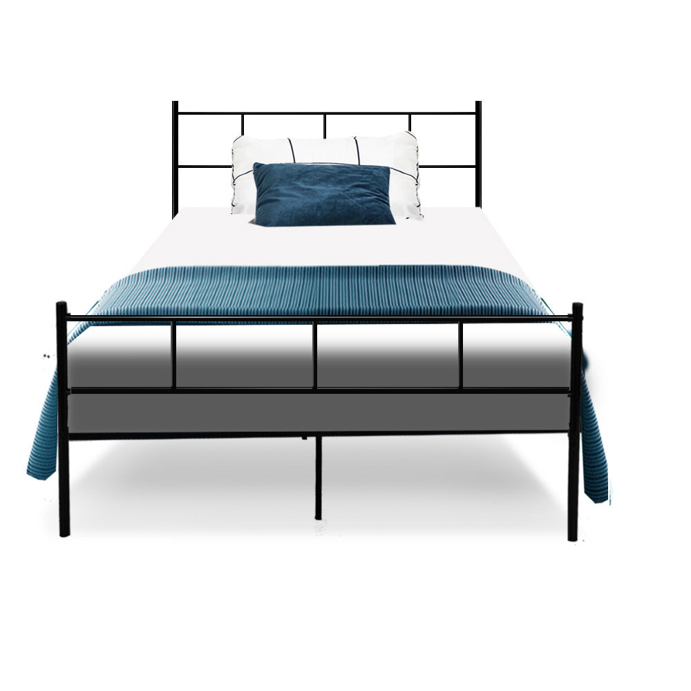 Metal Bed Frame King Single Size Platform Foundation Mattress Base SOL Black - image3