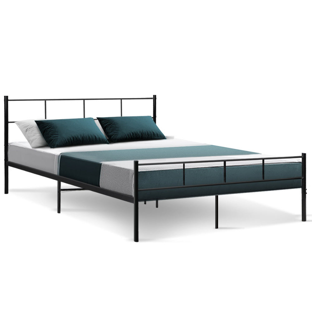 Metal Bed Frame Queen Size Platform Foundation Mattress Base SOL Black - image1