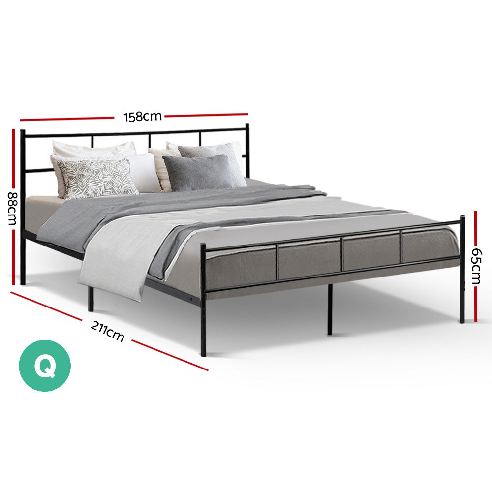 Metal Bed Frame Queen Size Platform Foundation Mattress Base SOL Black - image2