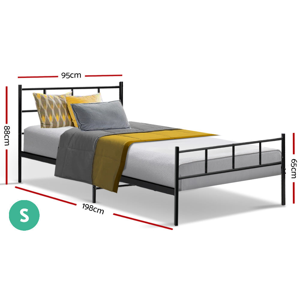 Metal Bed Frame Single Size Platform Foundation Mattress Base SOL Black - image2