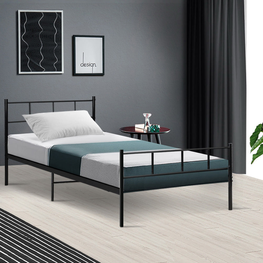 Metal Bed Frame Single Size Platform Foundation Mattress Base SOL Black - image8