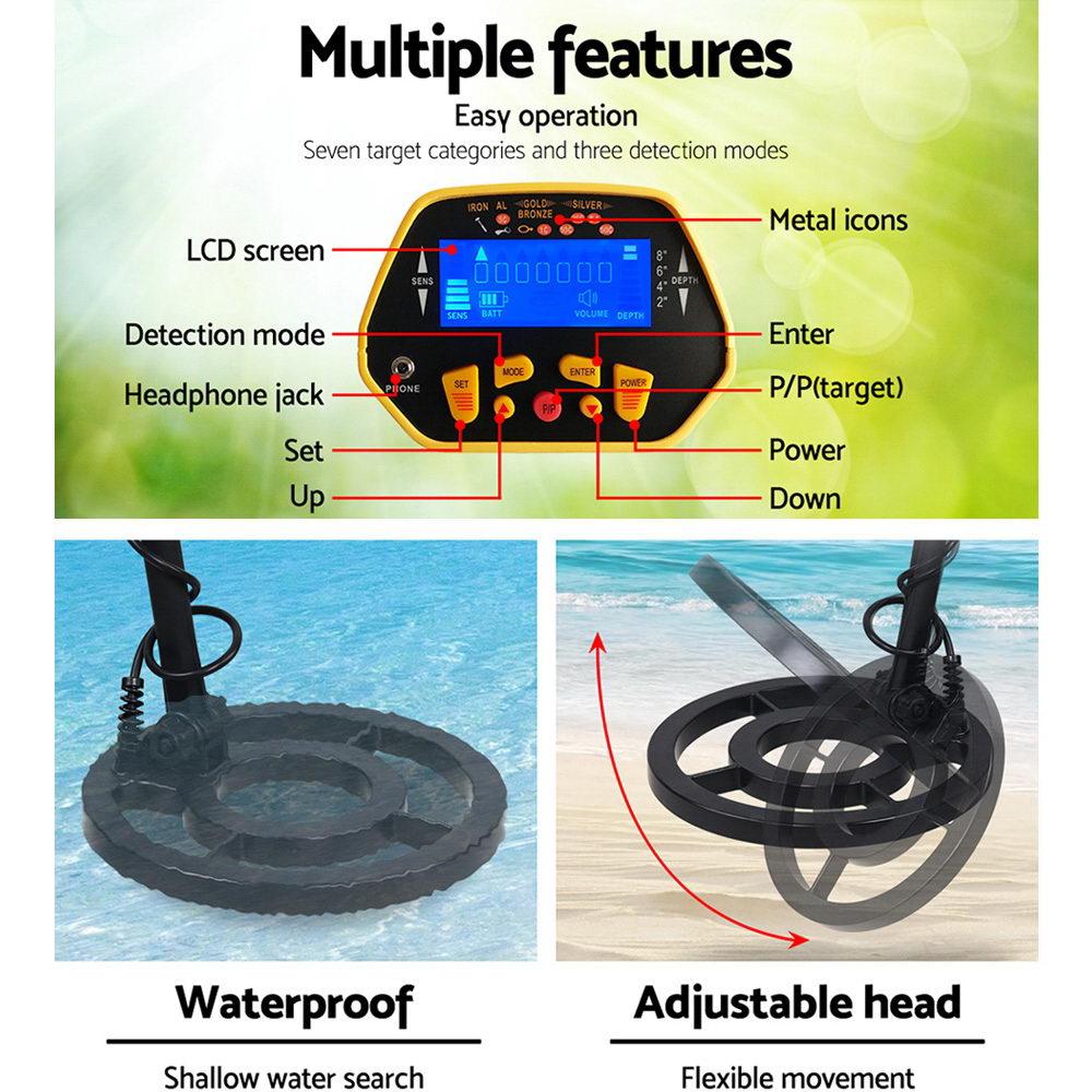 LCD Screen Metal Detector with Headphones - Yellow - image4