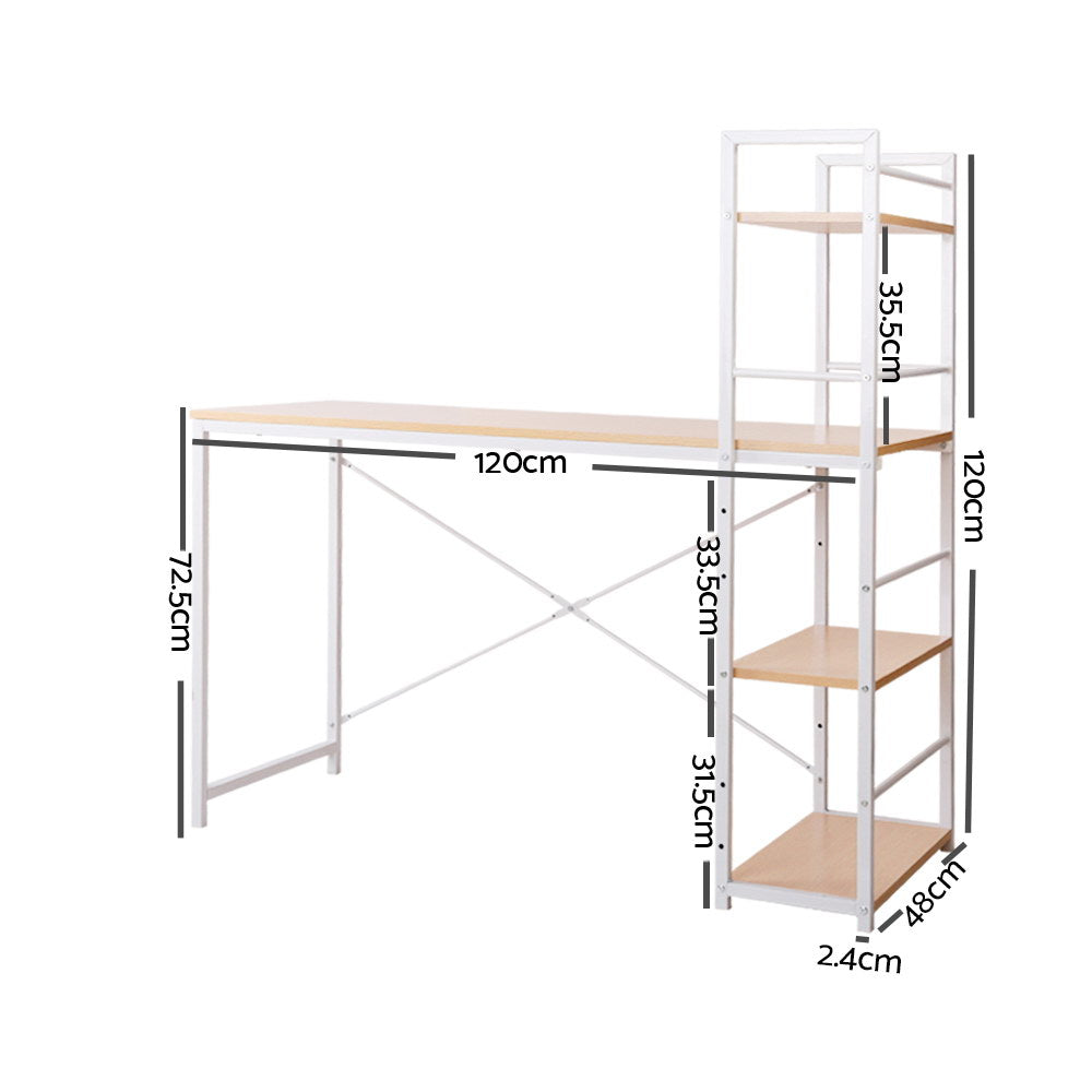 Metal Desk with Shelves - White with Oak Top - image2