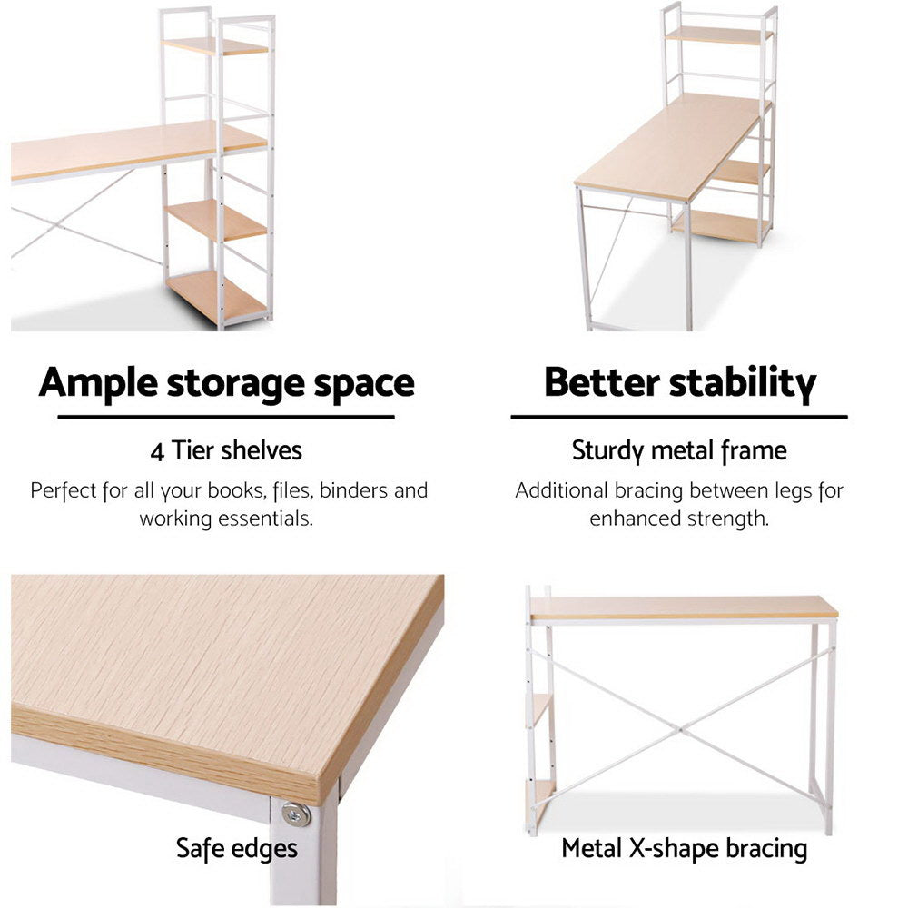 Metal Desk with Shelves - White with Oak Top - image5