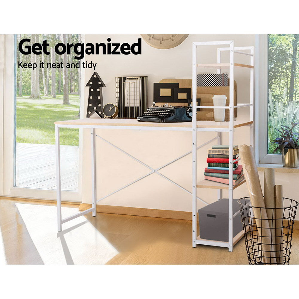 Metal Desk with Shelves - White with Oak Top - image6