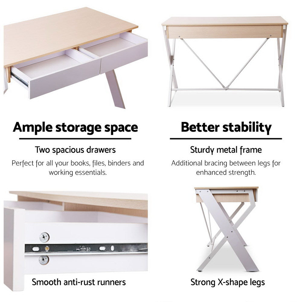 Metal Desk with Drawer - White with Oak Top - image5