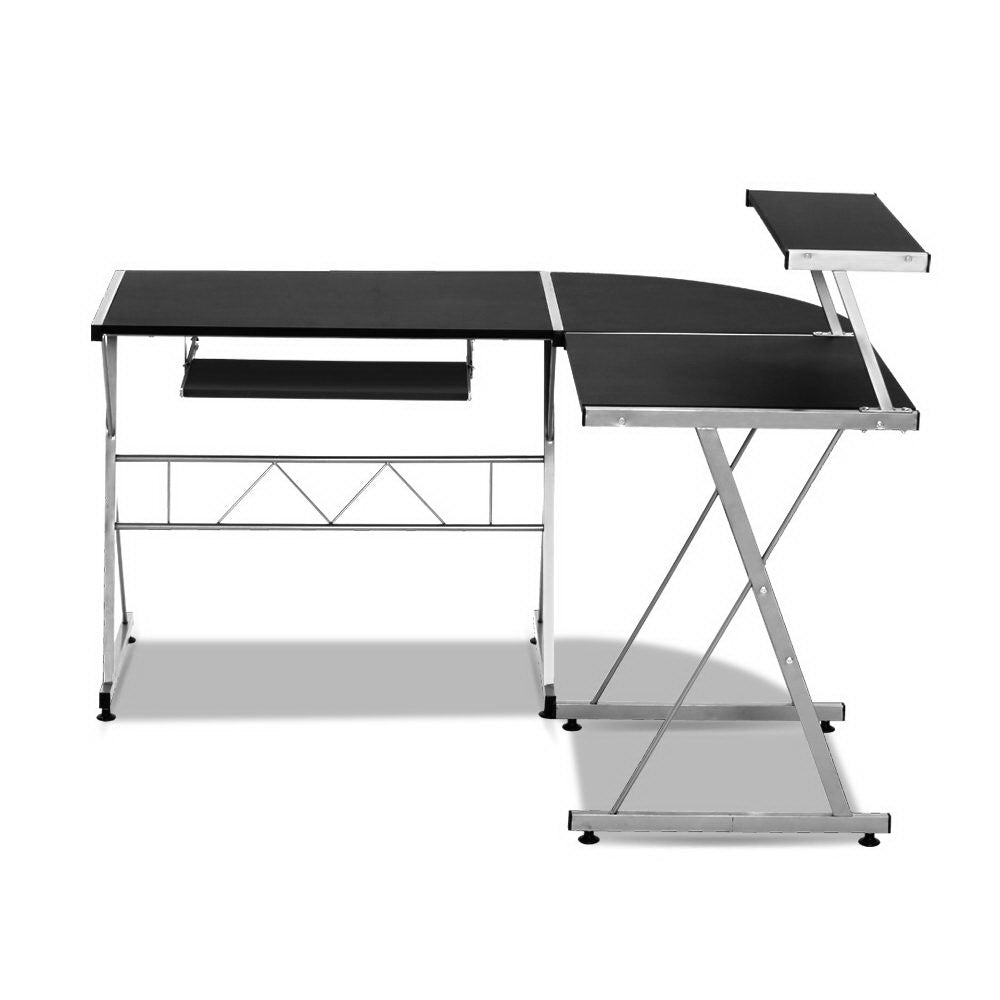 Corner Metal Pull Out Table Desk - Black - image3