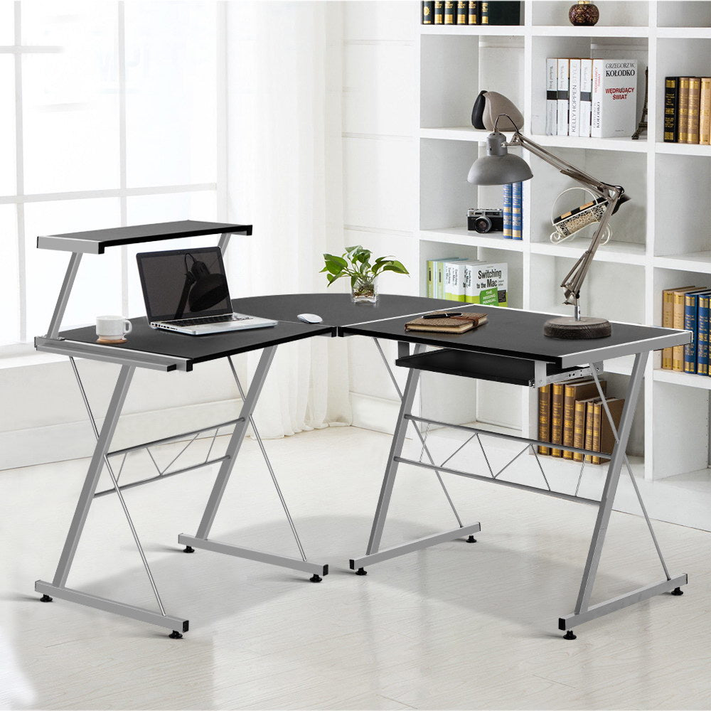 Corner Metal Pull Out Table Desk - Black - image7