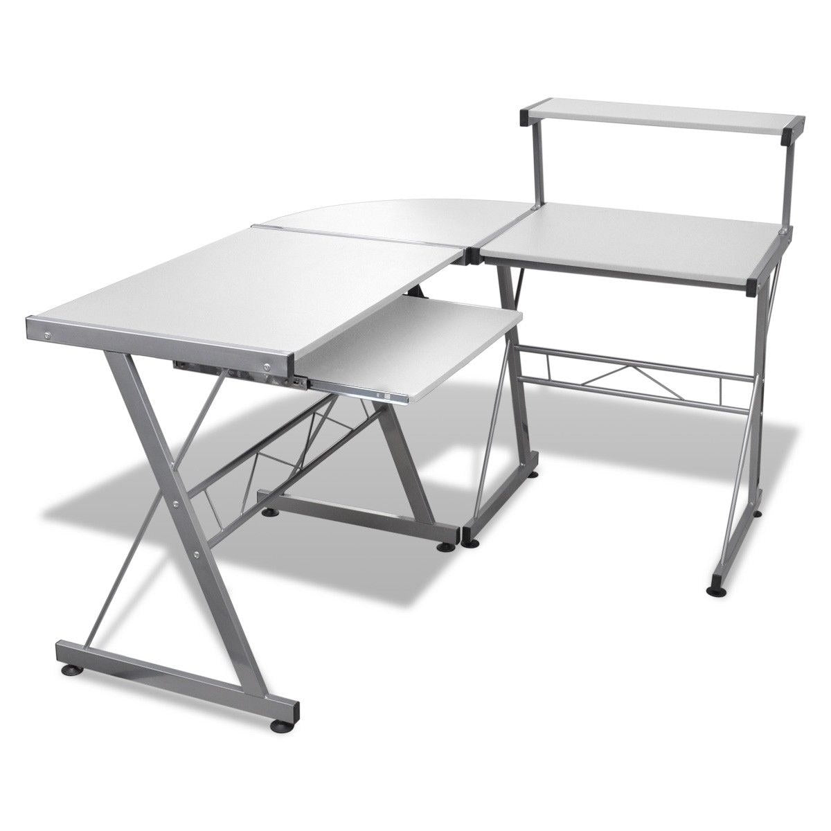 Corner Metal Pull Out Table Desk - White - image1