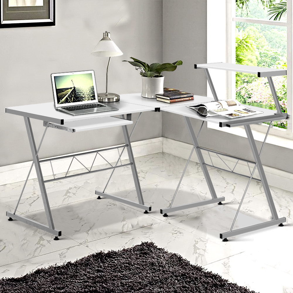 Corner Metal Pull Out Table Desk - White - image7