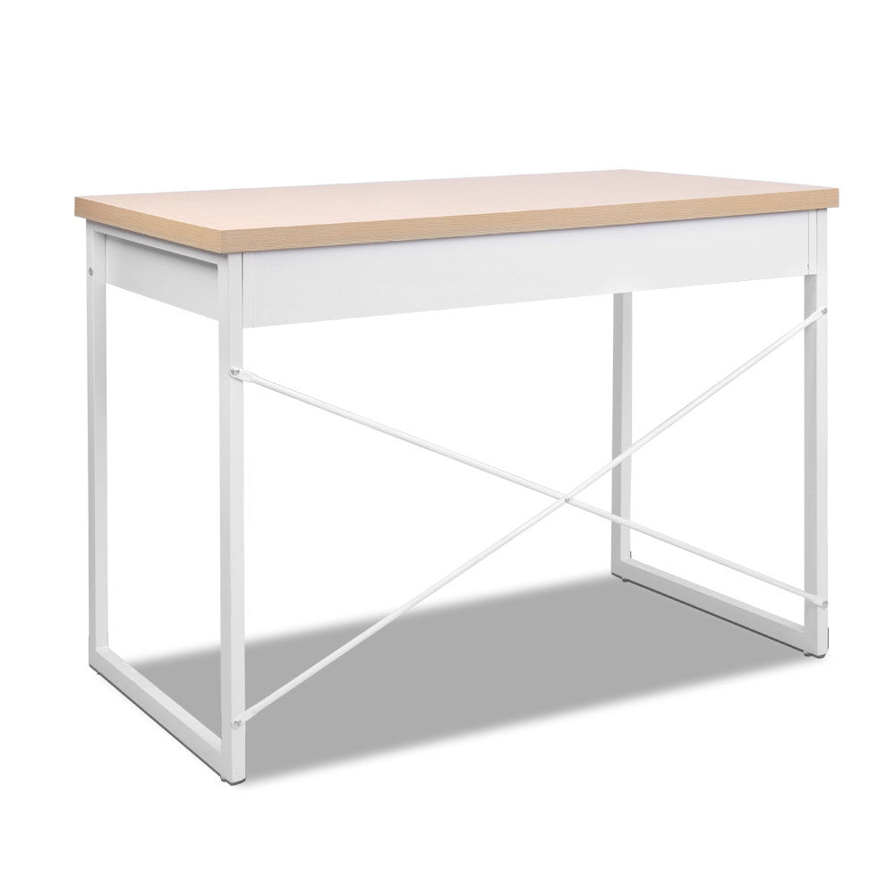 Metal Desk with Drawer - White with Wooden Top - image1