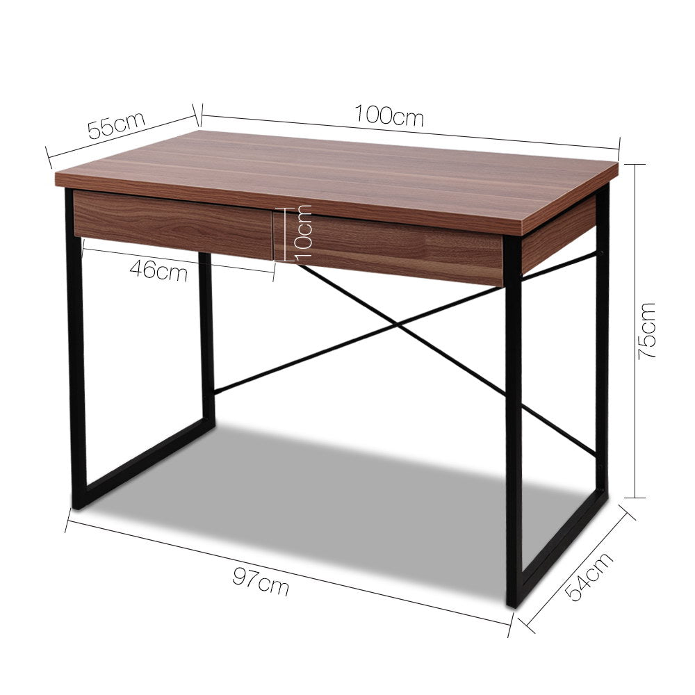 Metal Desk with Drawer - Walnut - image2