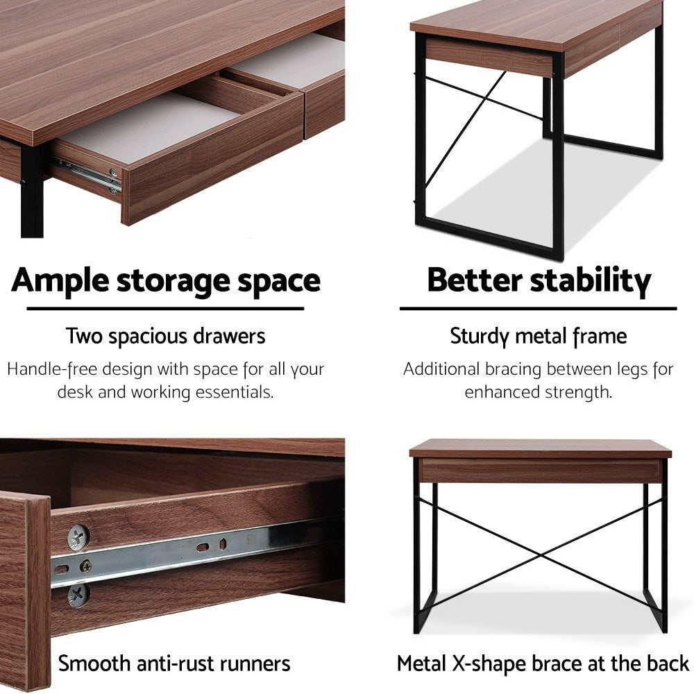 Metal Desk with Drawer - Walnut - image5