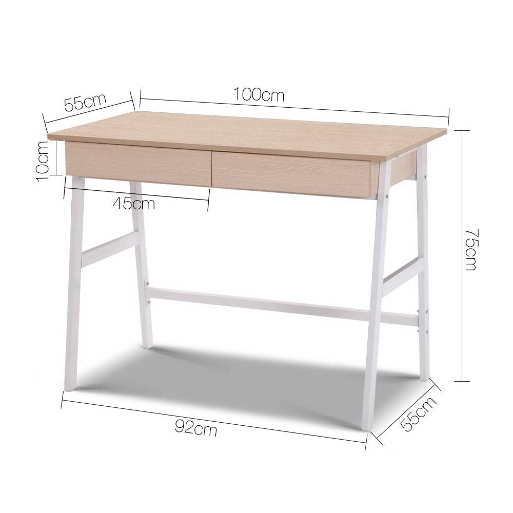 Metal Desk with Drawer - White with Oak Top - image2