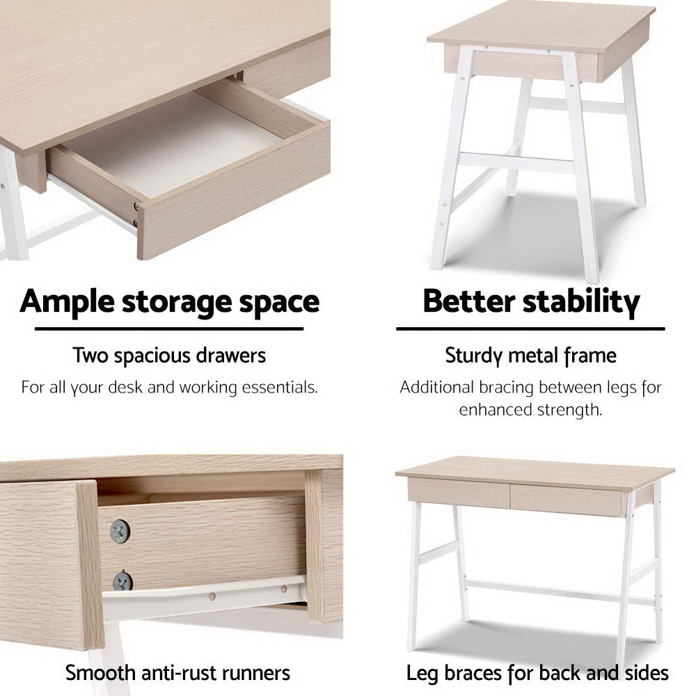 Metal Desk with Drawer - White with Oak Top - image5