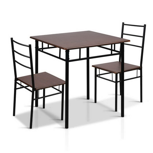 Metal Table and Chairs - Walnut & Black - image1