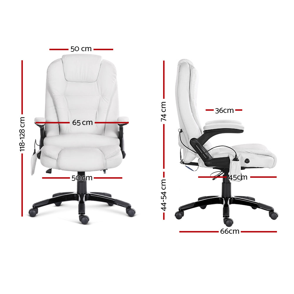 8 Point PU Leather Reclining Massage Chair - White - image2