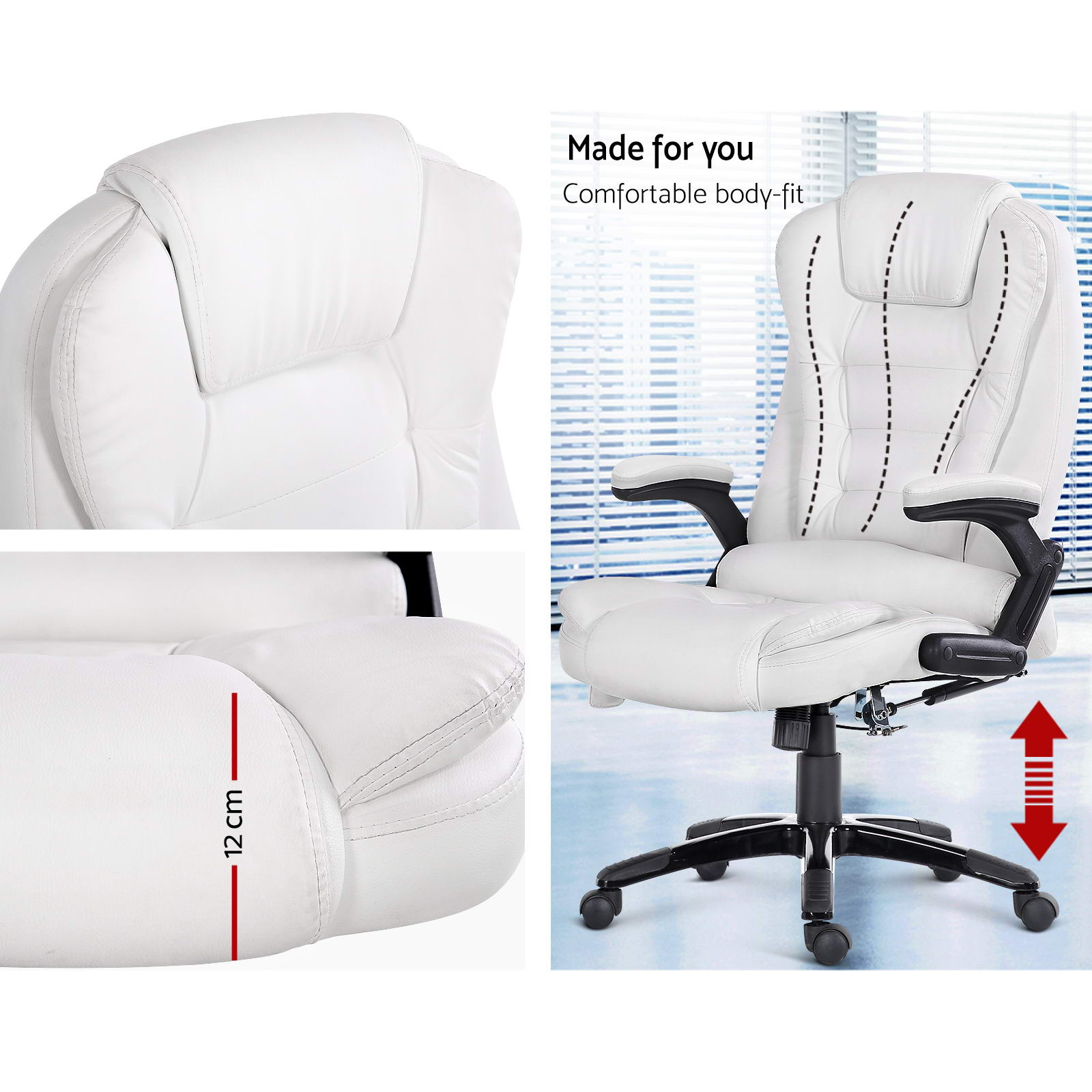 8 Point PU Leather Reclining Massage Chair - White - image3