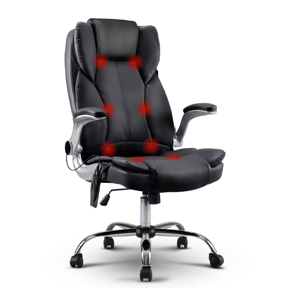 8 Point PU Leather Massage Chair - Black - image1