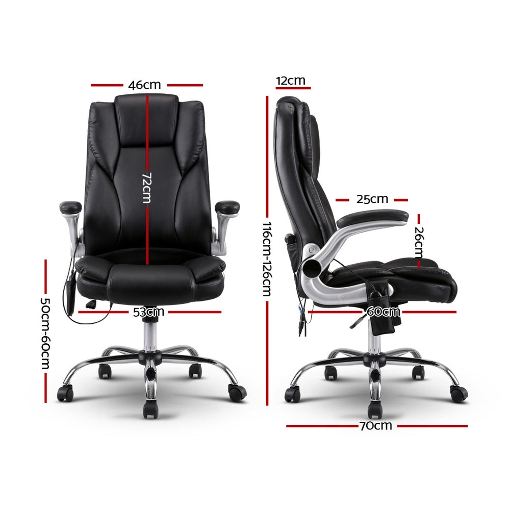 8 Point PU Leather Massage Chair - Black - image2