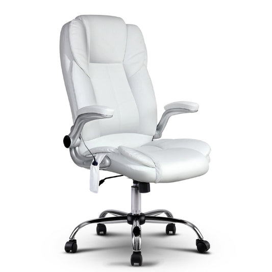 PU Leather 8 Point Massage Office Chair - White - image1