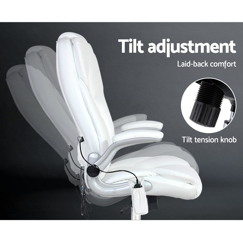 PU Leather 8 Point Massage Office Chair - White - image4