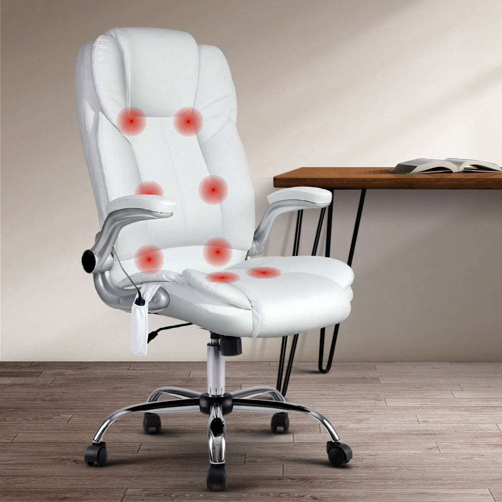 PU Leather 8 Point Massage Office Chair - White - image7