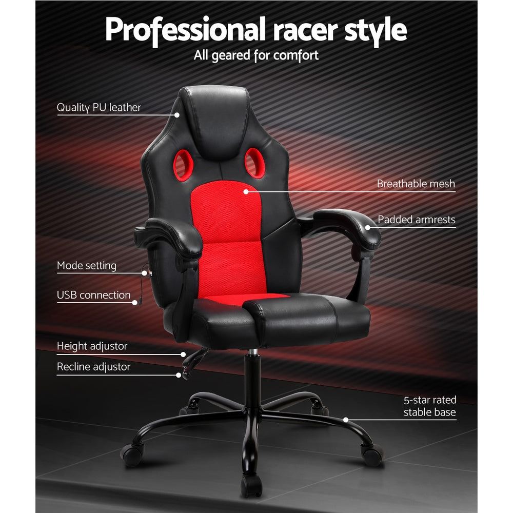Massage Office Chair Gaming Computer Seat Recliner Racer Red - image3