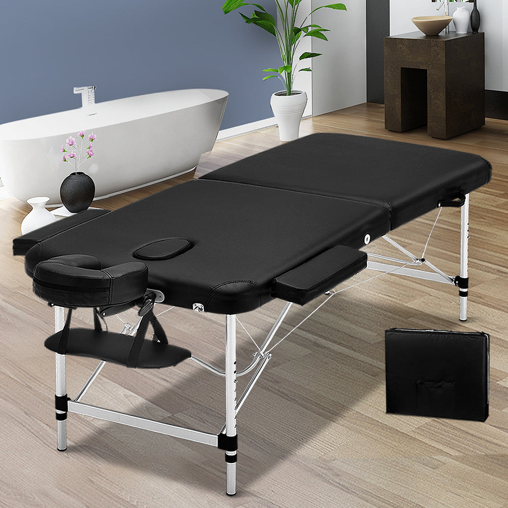 70cm Wide Portable Aluminium Massage Table Two Fold Treatment Beauty Therapy Black - image7