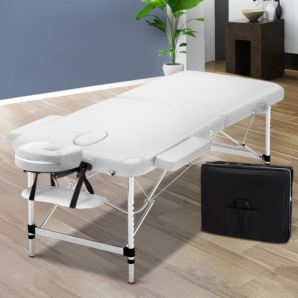 75cm Wide Portable Aluminium Massage Table Two Fold Treatment Beauty Therapy White - image7