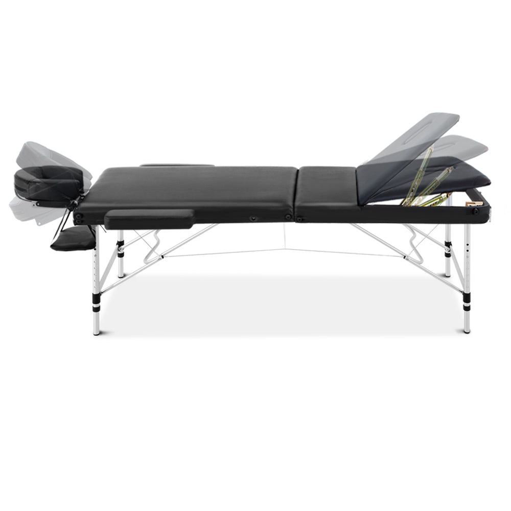 3 Fold Portable Aluminium Massage Table - Black - image3