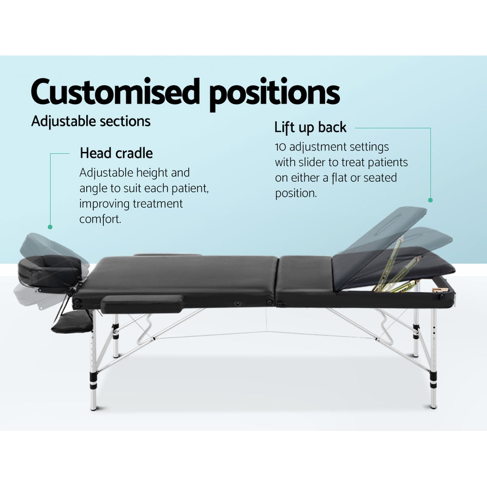 3 Fold Portable Aluminium Massage Table - Black - image4