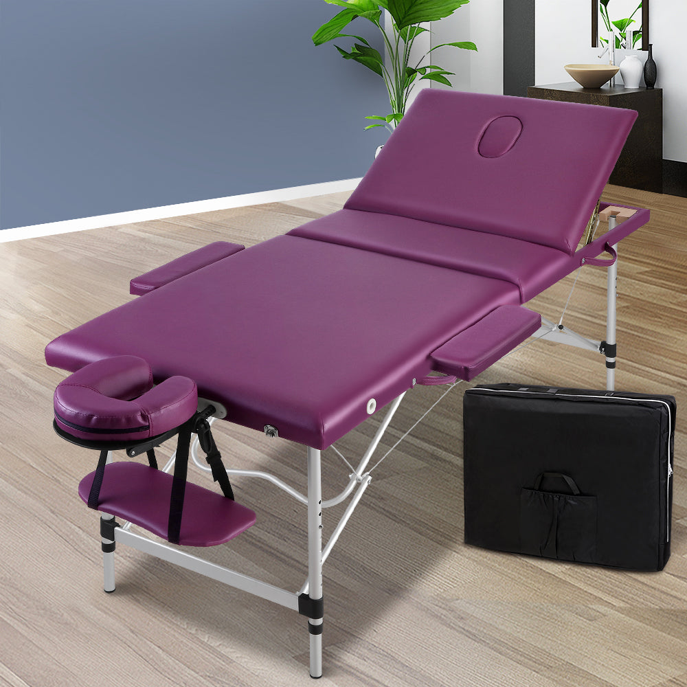 3 Fold Portable Aluminium Massage Table Massage Bed Beauty Therapy Purple 75cm - image7